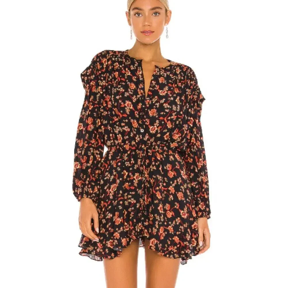 Free People Flower Fields Floral Mini Dress Boho Oversized